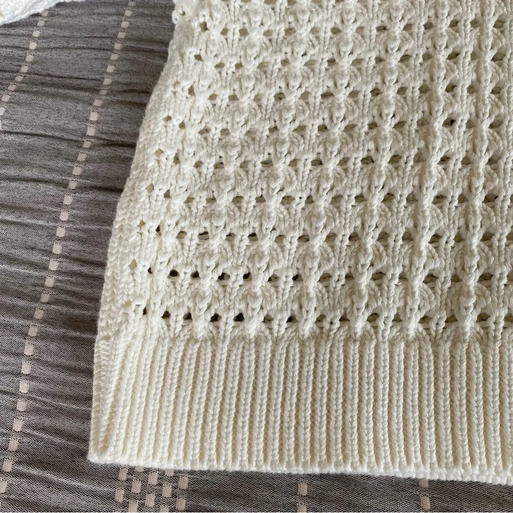 Gap Cream White Cotton Crew Neck Sweater Spring Small Boxy Oversized Coastal - Picture 3 of 7